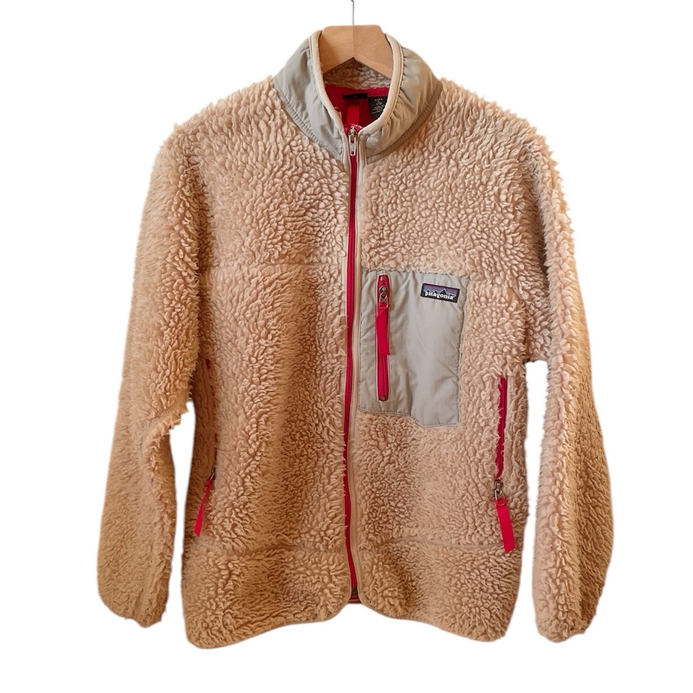 Patagonia Retro-X Sherpa red and tan full zip fleece jacket size Kids Large 12